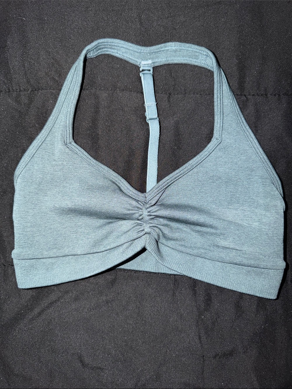 BuffBunny Ruched T-Back Bralette in Dusty Blue-Grey